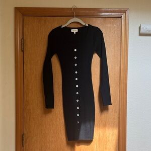 Fitted Black Button-Down Sweater Dress